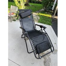 Black Zero Gravity Foldable Outdoor Lounge Patio Chair Steel Frame Reclining