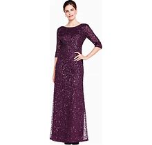 Adrianna Papell Women's 3/4 Sleeve Scoop Back Beaded Gown