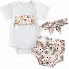 Emmababy Beige/Light/Pink Ft64723 Baby Harvest Clothing Set: Short Sleeve Romper Print Shorts And Bow Headband Size 37.5