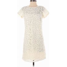 Ann Taylor LOFT Casual Dress - Shift: Ivory Jacquard Dresses - Women's Size 0