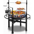 Outvita 33 Inch 2 in 1 Fire Pit With Grills, Wood Burning Fire Pits With Adjustable Swivel Cooking Grate For Outside BBQ Patio Picnic Party