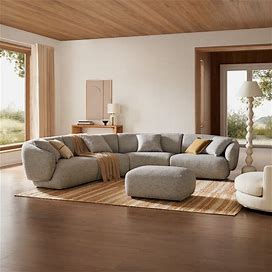 Gray Performance Fabric Curve L-Shape Sectional Sofa With Ottoman | Auburn By Castlery