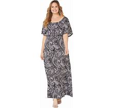 Plus Size Women's Meadow Crest Maxi Dress By Catherines In Black And White Paisley (Size 3X)