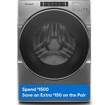 Whirlpool Load And Go XL 4.3-Cu Ft High Efficiency Stackable Front-Load Washer (Chrome Shadow) Stainless Steel | WFW862CHC