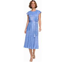 Dkny Women's Pleated Cap-Sleeve Belted Midi Dress - Vapor Blue/Silver - Size 8