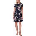 Jessica Howard Petite Printed Jewel-Neck Fit & Flare Dress - Navy/Yellow - Size 12P
