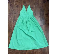 Women's V-Neck Fit & Flare Green Full Length Dress Size: Large