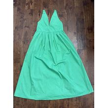 Women's V-Neck Fit & Flare Green Full Length Dress Size: Large