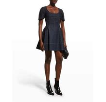 Tanya Taylor Mia Fit-&-Flare Mini Topstitched Denim Dress, Dark Indigo, Women's, 6, Casual & Work Dresses Day Dresses Sundresses