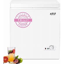Krib Bling Chest Freezer 7.0 Cu.Ft Adjustable Thermostat Compact Freezers With Removable Storage Basket For House Kitchen Garage Basement White