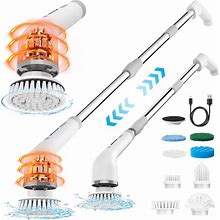Moko Electric Spin Scrubber, 490RPM Cordless Shower Scrubber With 9 Replaceable Brush Heads And Adjustable Extension Long Handle,Electric Scrubber