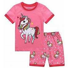 RKOIAN Little Girls' Short Pajamas Sets Toddler PJS Cotton Kids Sleepwears (7 Years, Pink Unicorn3)