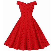 Vkekieo Casual Summer Dresses For Women Sun Dress One Shoulder Sleeveless Floral Red M
