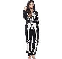 Kitimi Adult Skeleton Onesie Costumes Mens Womens Skeleton Suit Outfit, Skeleton Hoodie Cosplay Suit Scary Halloween Costumes