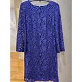 Nine West Deep Purple Floral Lace Overlay Dress Size 4 Bell Sleeves