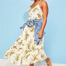 Old Navy Dresses | Printed Fit & Flare Tiered Maxi Sundress For Women | Color: White/Yellow | Size: M