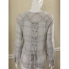 Cloth & Stone Szxs Plaid Back Lace Up Long Sleeve Pullover Top Light