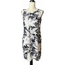 Talbots Halter Style Dress In Black Gray And White Leaf Pattern Size