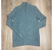 L.L. Bean Womens Cable Knit Cardigan Sweater Open Front 100% Cotton Blue Small