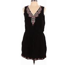 White House Black Market Casual Dress - Party V Neck Sleeveless: Black Print Dresses - Women's Size Large Petite