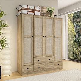 Wardrobe Armoire Closet 59"W Large Freestanding Wardrobe Cabinet White - Wood