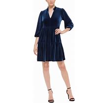 Vince Camuto Women's Velvet Puff-Sleeve Tiered Dress - Blue