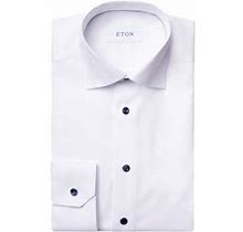 Eton Men's Slim-Fit Twill Dress Shirt With Navy Details - White - Size 15