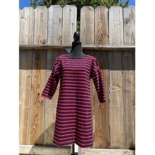 Tommy Hilfiger Red & Navy Stripe 3/4 Sleeve Ponte Knit Dress Size Medium Zipper