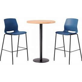 KFI 30" Round Table With 2 Imme Armless Barstools, Navy Seat/Maple Top