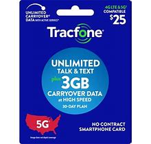 Tracfone $25 Smartphone Unlimited Talk & Text 30-Day Prepaid Plan (3GB At High Speeds) Direct Top Up