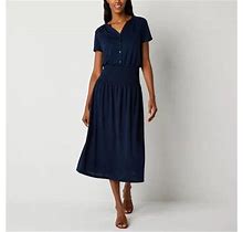 Liz Claiborne Short Sleeve Midi A-Line Dress | Blue | Womens X-Large | Dresses A-Line Dresses | Spring Fashion