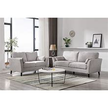 NEW Living Room Furniture Light Gray Velvet Fabric 2 Piece Sofa Loveseat Set