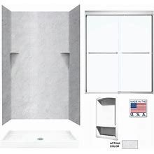 32" X 60" X 75" Swanstone Complete Shower Kit With Dreamline By-Pass Shower Door, Ice / Brushed Nickel / Right