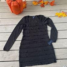 Max Edition Dresses | Max Edition Tiered Ruffle Lace Black Long Sleeve Stretchy Fitted Dress Large | Color: Black | Size: L