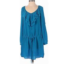 Rebecca Taylor Casual Dress - Mini V Neck Long Sleeves: Blue Solid Dresses - Women's Size 5