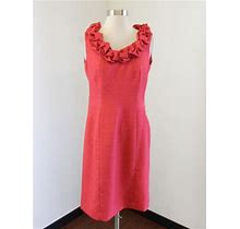 Tahari Asl Levine Coral Ruffle Neck Sheath Dress Size 4 Sleeveless