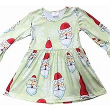 Big Girl Dress Kids Long Sleeve Snowflake Santa Claus Flower Girl Dress Green 8 3XL (318432)