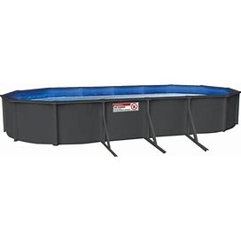 Lake Effect Pools 'Metropolitan' 18' X 33' Oval Above-Ground Swimming Pool | 52" Inch Height | Bundle With Solid Blue Overlap Liner & Widemouth