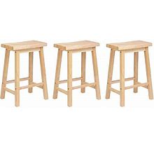Pj Wood Classic 24 Inch Saddle Seat Kitchen Bar Counter Stool, Natural (3 Pack), Red/Coppr