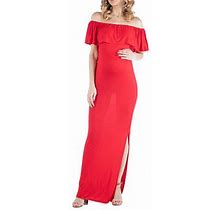 24/7 Comfort Apparel Off Shoulder Ruffle Detail Maxi Dress | Red | Maternity 3X | Dresses Maxi Dresses