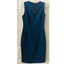 Mango Basics Navy Blue Sleeveless Fitted Dress Pleated Shoulder Sizes