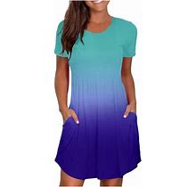 Women's Tshirt Dress, Fashion Print Pocket Round Neck Short Dress, Summer Simple Casual Mini Dresses Empire Waist