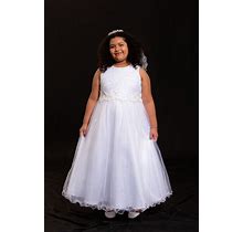 Lace Glitter Tulle Plus Size Elegant Flower Girl / First Communion Dress