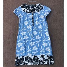 Gap Linen Dress Size 2 Hawaiian Tropical Beach Blue Tan Pockets