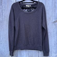 Forever 21 Tops | Forever 21 Lace Back Panel Long Sleeve Terry Cloth Scoop Crew Neck Sweater Top | Color: Black/Gray | Size: M