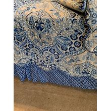 Waverly Blue Floral Daybed Quilt With Bedskirt And 3 Shams Reversable