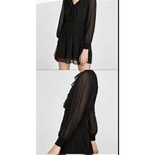 Zara Black Swiss Dot Romper/Dress Long Sleeve Ruffle Smocked