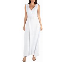 24Seven Comfort Apparel V-Neck Sleeveless Maxi Dress With Belt - White - Size XL
