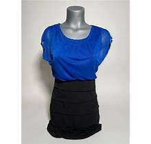Blue & Black Ruffle Tiered Short/Mini Dress With Pencil Skirt - Size M