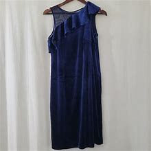 Studio One Dresses | Studio One Blue Velvet Ruffled Sleeveless Sheer Shoulder Midi Dress | Color: Blue | Size: 10